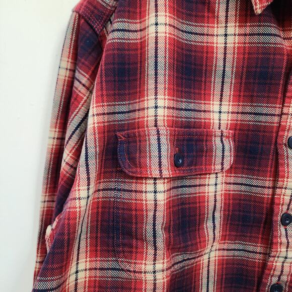 Eddie Bauer red, black & cream medium weight plaid flannel shirt mens size large - Picture 10 of 11